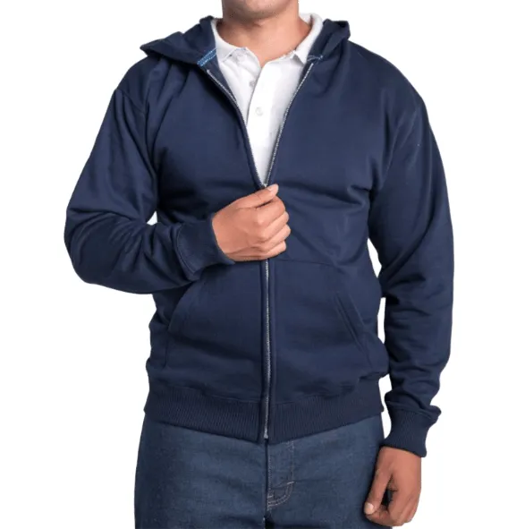 Sudadera para hombre de felpa con cierre y capucha azul marino ARIMAN