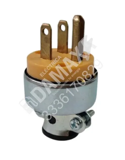 Clavija amarilla blindada con tierra 2 polos 15A 125V para uso rudo industrial