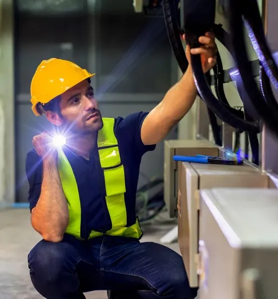 Ingeniero eléctrico trabajando en la sala de control