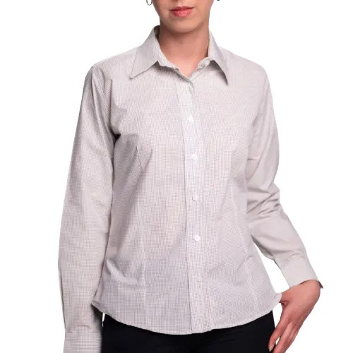 Blusa AirMan Micro Cuadro Gris para Dama – Manga Larga al Mayoreo (Uniforme Profesional)