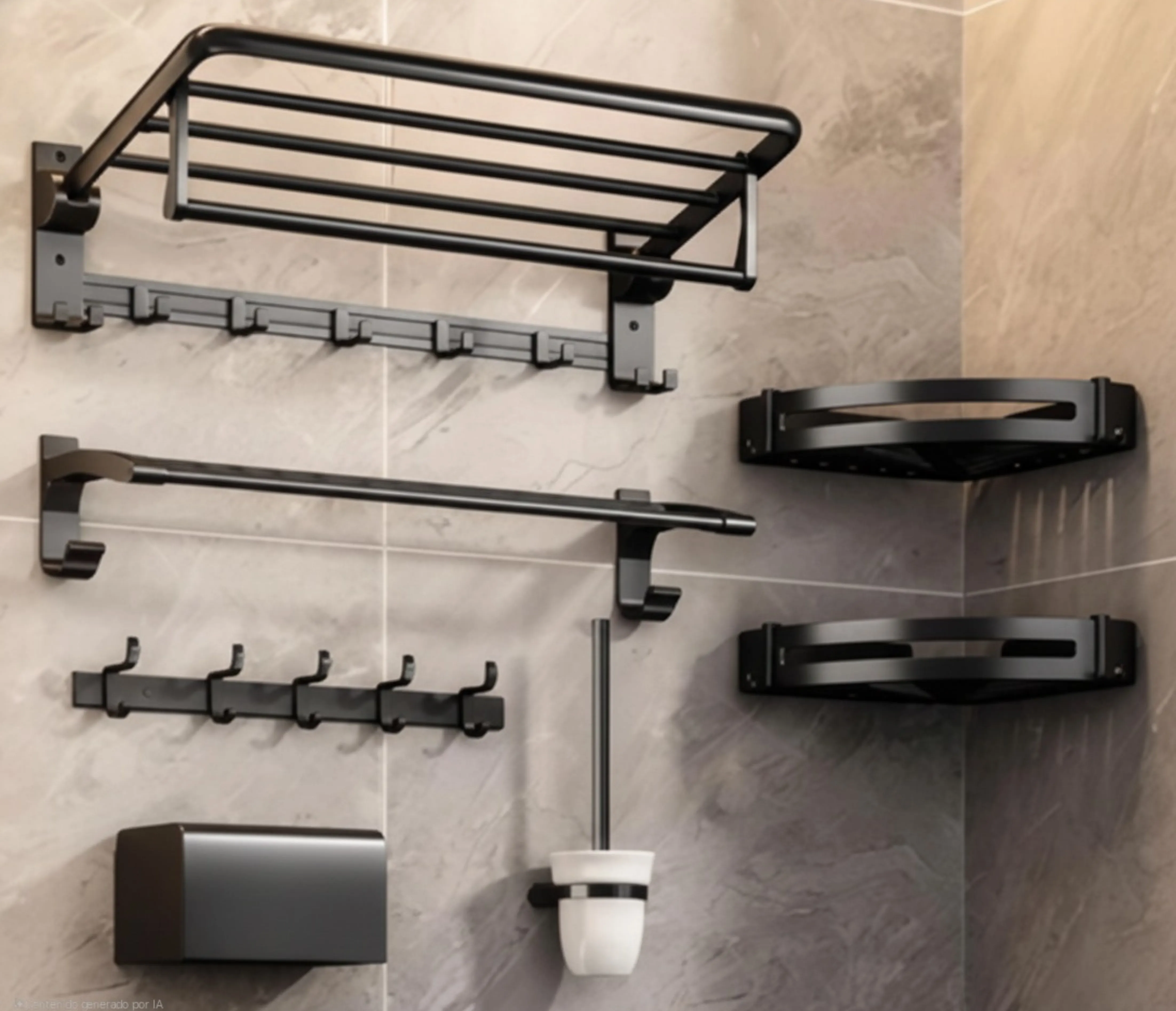 ARASH N Juego de accesorios para baño negro mate de 7 piezas