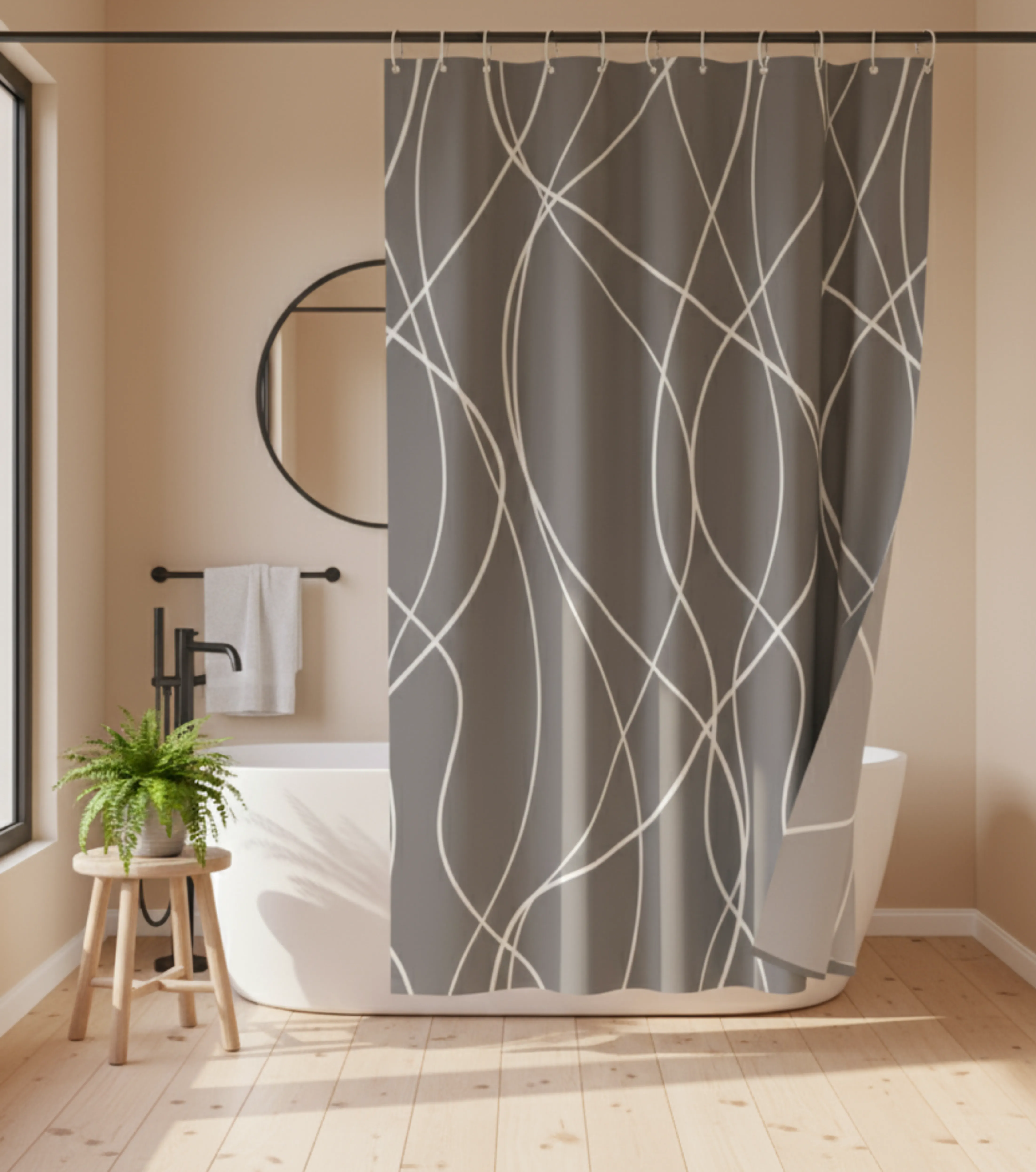 ARGENIS Cortina para baño 180 x 180 de PEVA con 12 ganchos