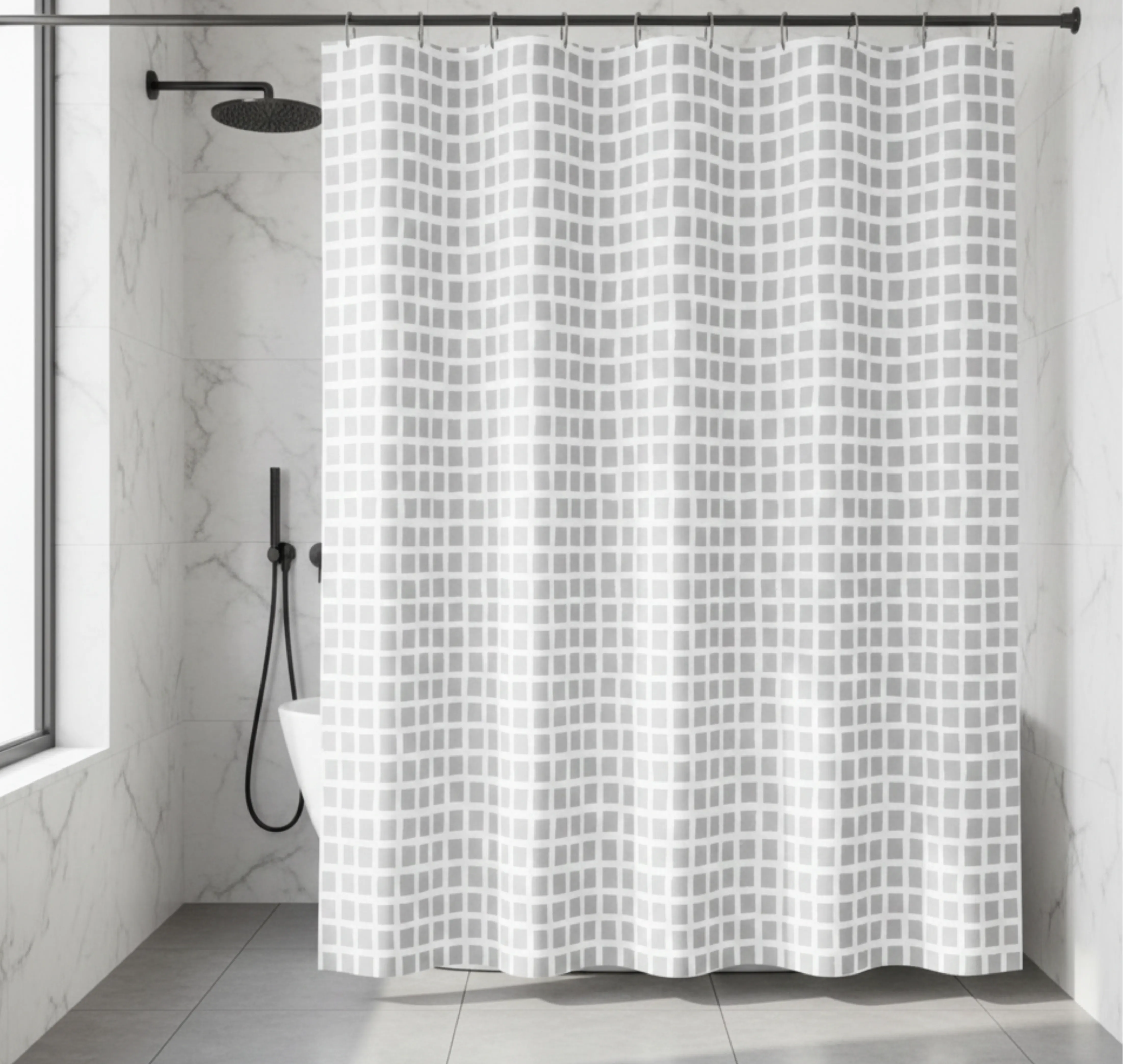GAVIN Cortina para baño 180 x 180 de PEVA con 12 ganchos