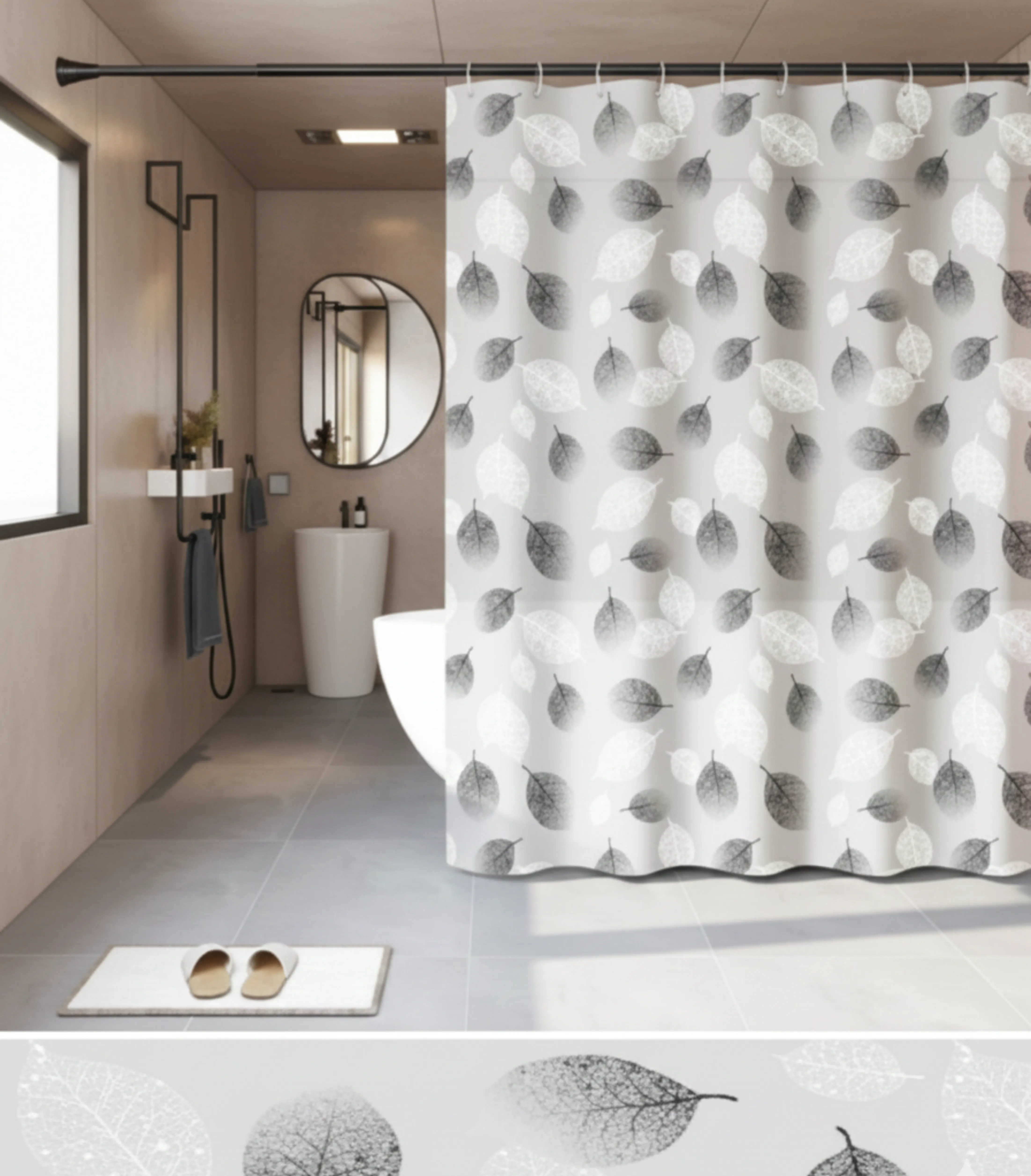 LIEN Cortina para baño 180 x 180 de PEVA con 12 ganchos MACHEN