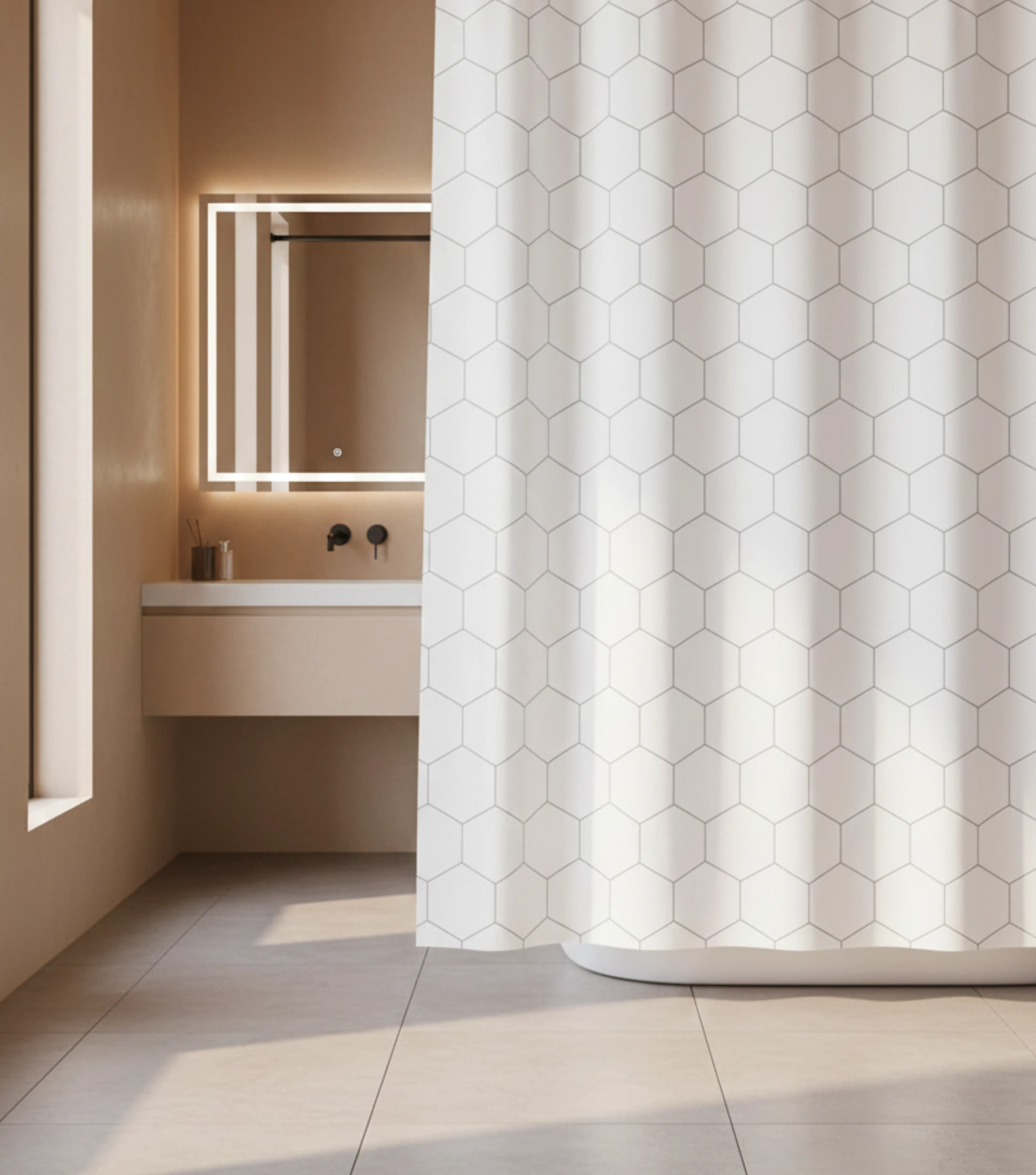 NEYSA Cortina para baño 180 x 180 de PEVA con 12 ganchos