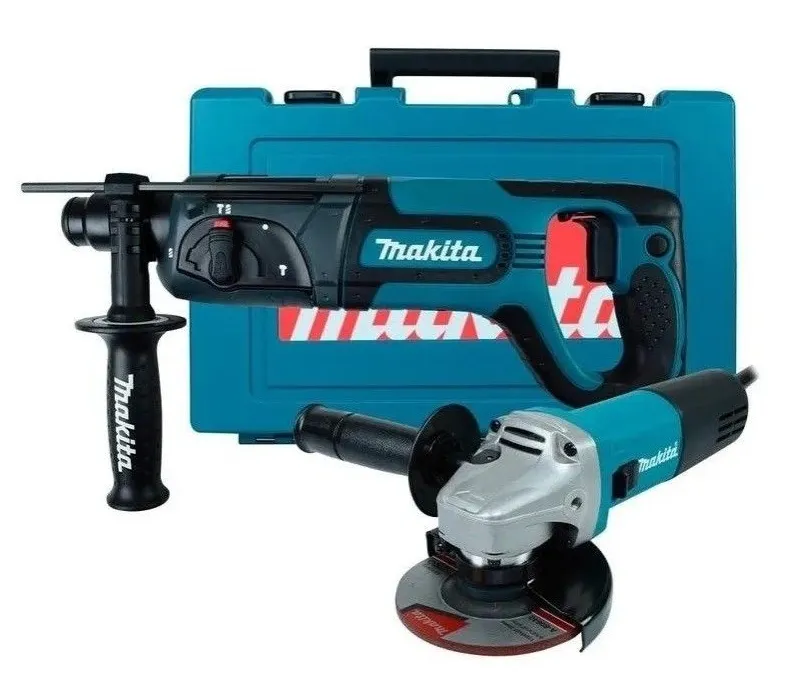 Paquete de herramientas Makita HR2475 con miniesmeriladora 9557NB