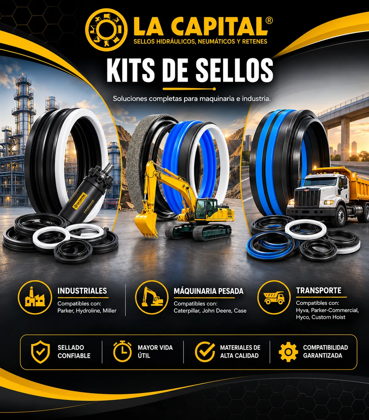 Kits de sellos industriales para maquinaria pesada