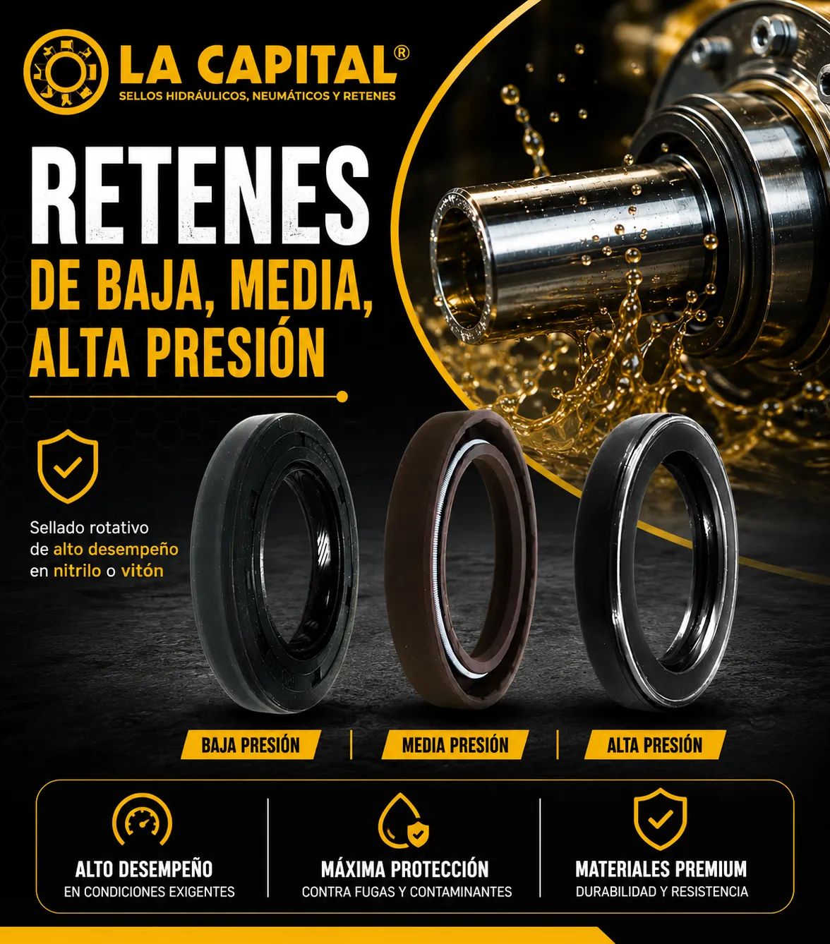 Fabricación y venta de retenes de baja, media y alta presión