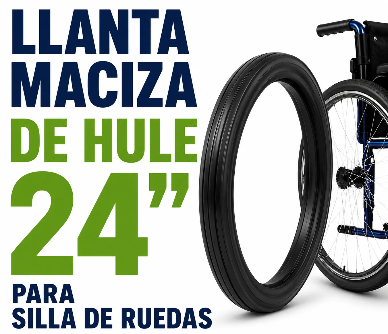 Llanta Maciza de Hule 24” para Silla de Ruedas | Caja 10 Pzas