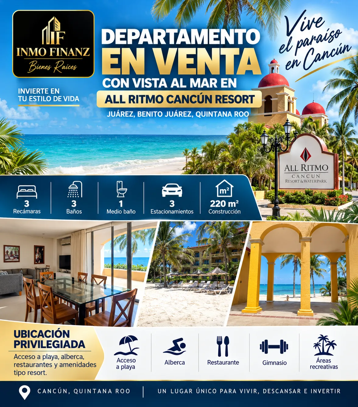Departamento en venta con vista al mar en All Ritmo Cancún Resort