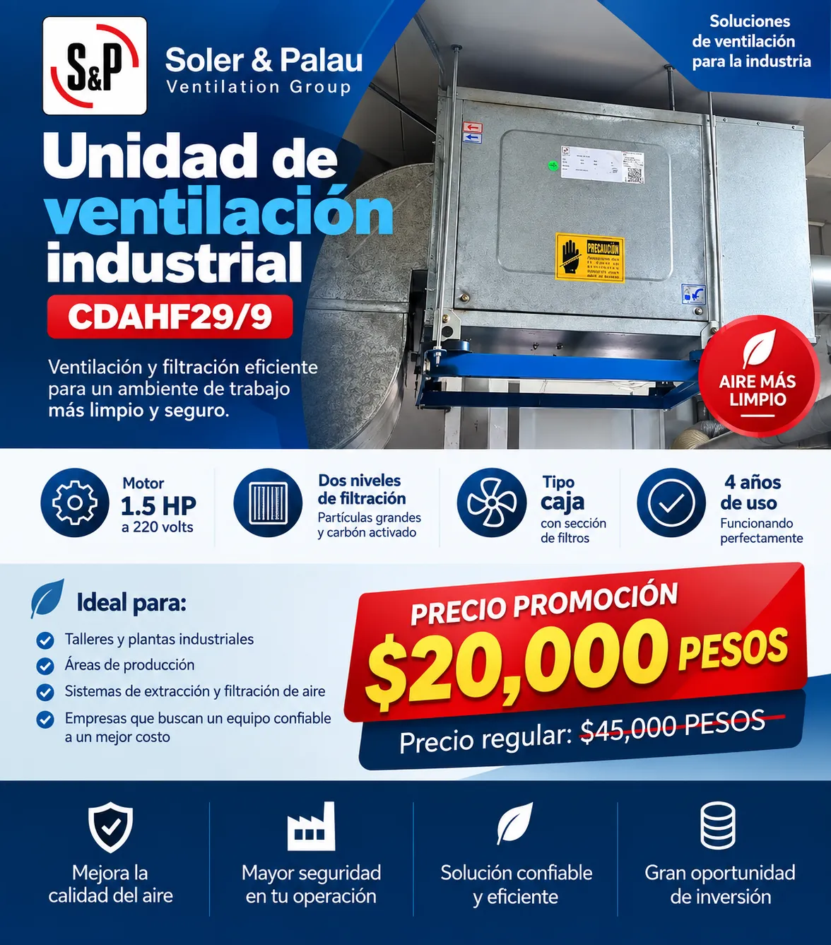 Unidad de ventilación industrial Soler & Palau CDAHF29/9