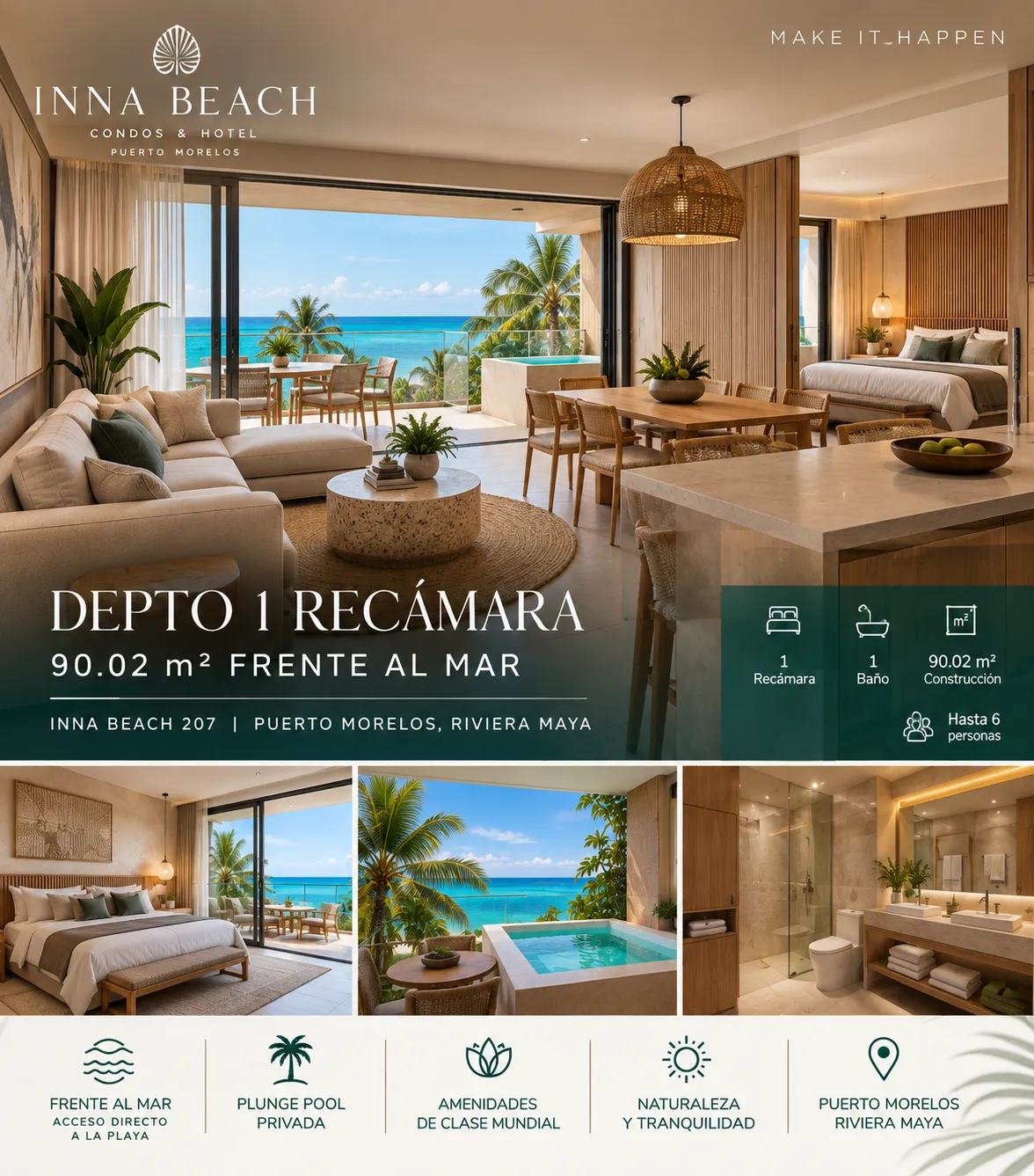 Departamento en Puerto Morelos frente al mar — INNA Beach 207
