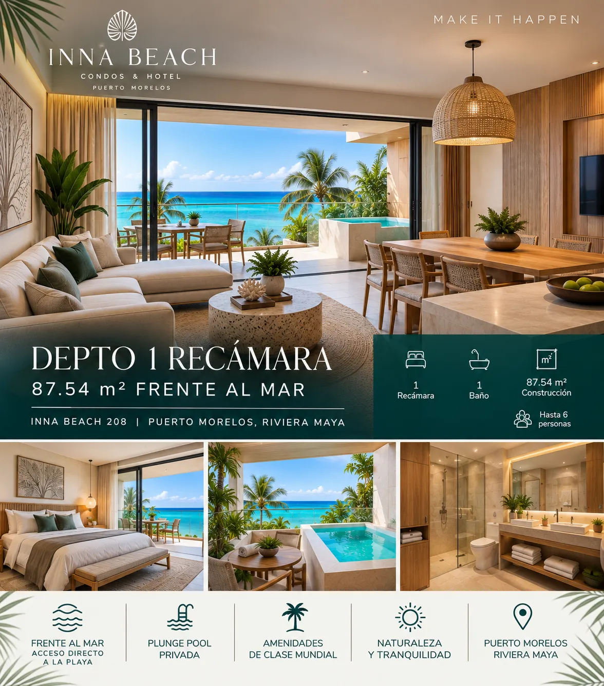 Departamento en Puerto Morelos frente al mar — INNA Beach 208