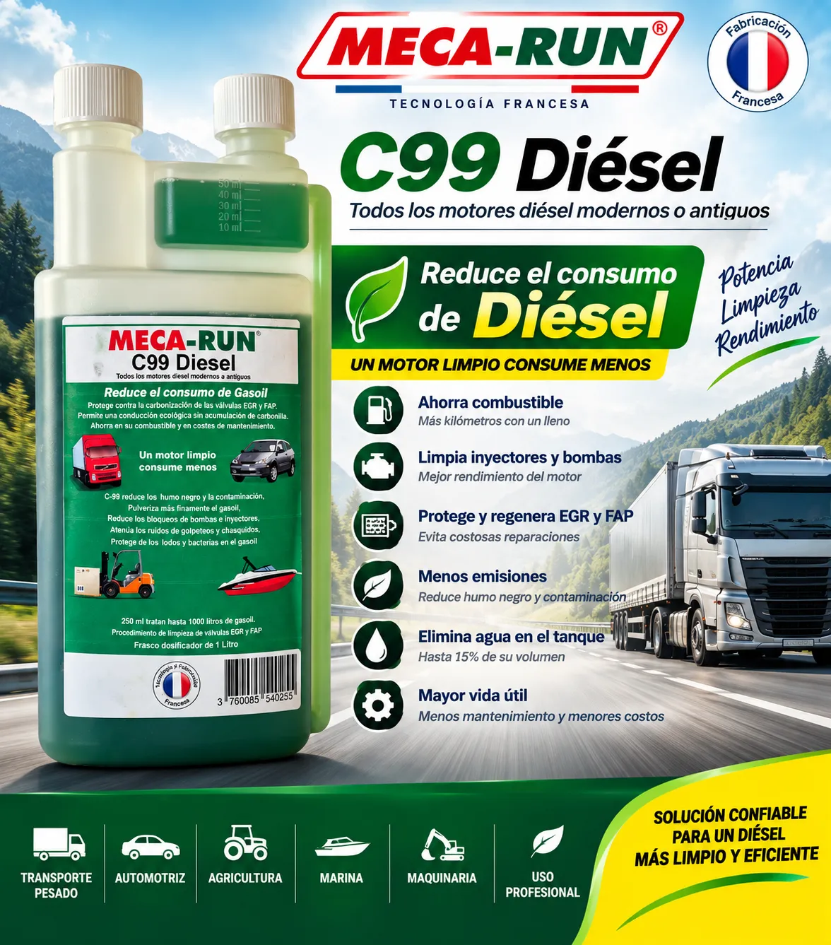 C-99 Diésel: aditivo para ahorrar combustible y limpiar inyectores