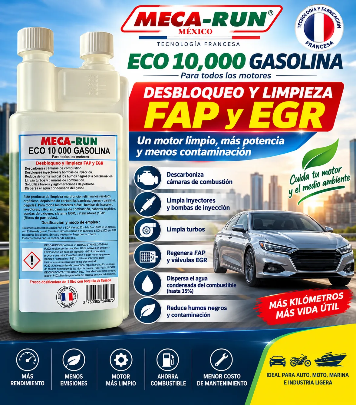 ECO 10,000 Gasolina: limpiador de inyectores y descarbonizante
