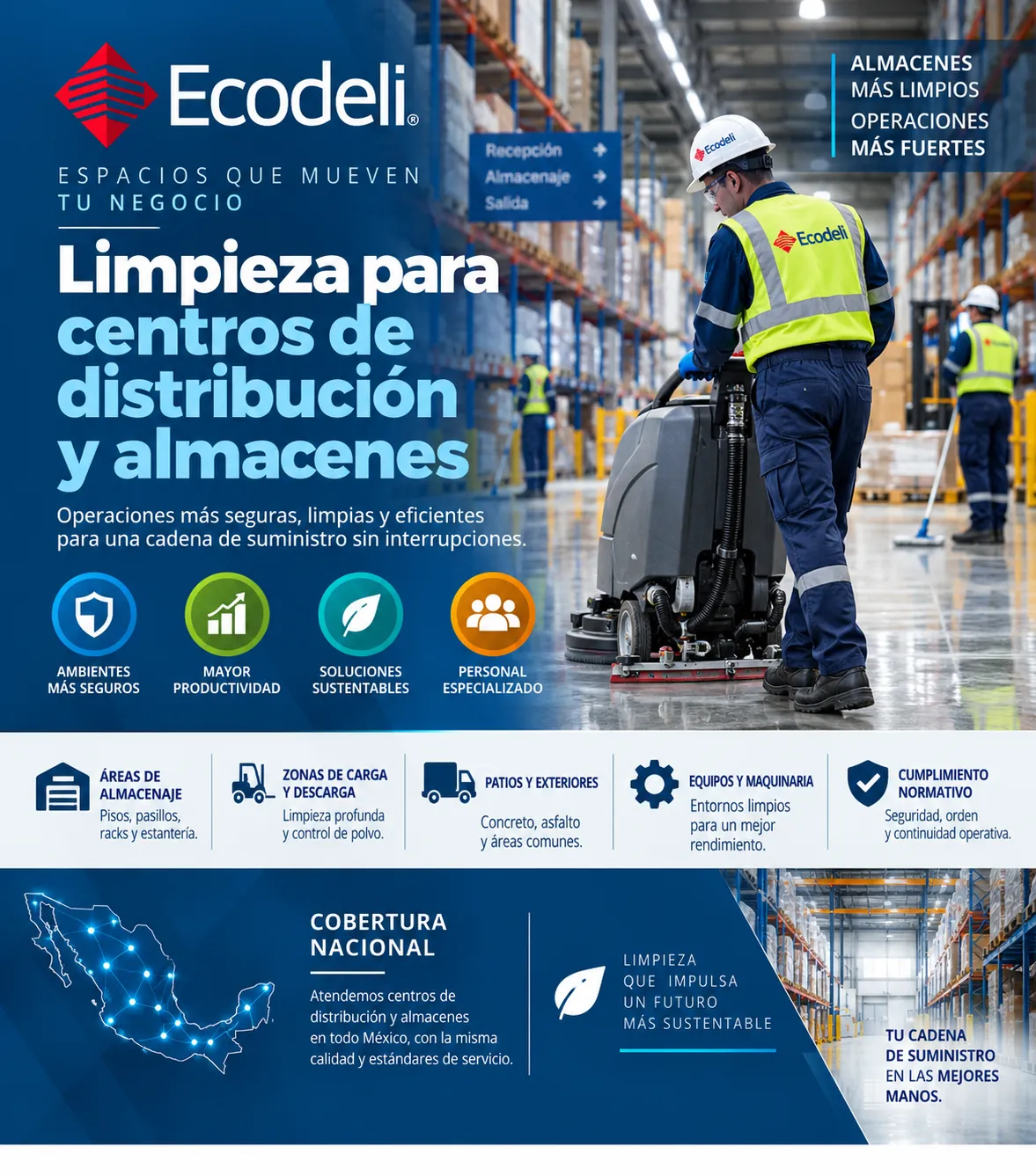Limpieza para centros de distribución y almacenes