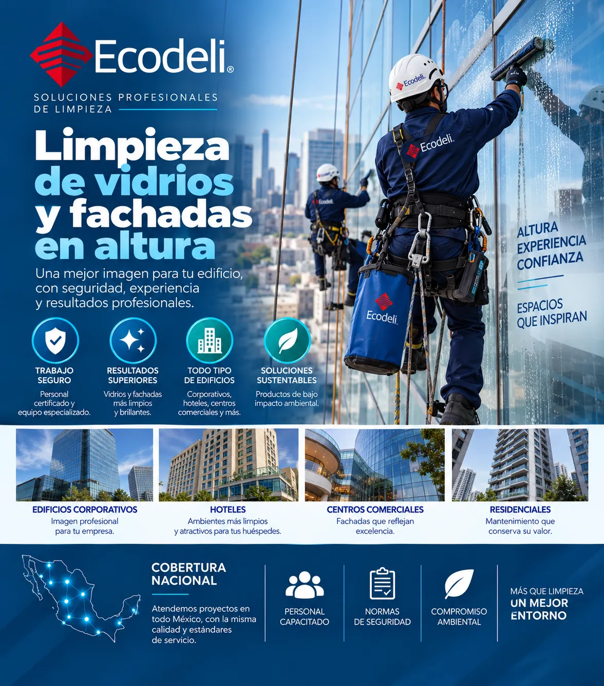 Limpieza de vidrios y fachadas en altura