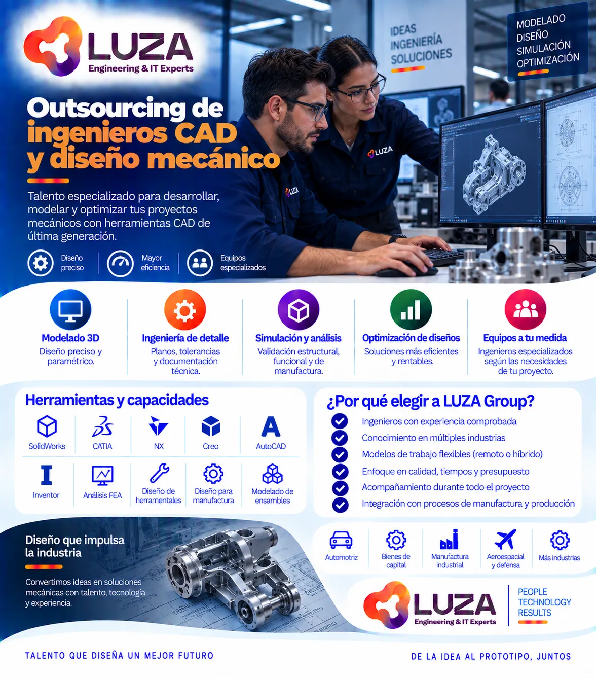 Outsourcing de ingenieros CAD y diseño mecánico con LUZA Group