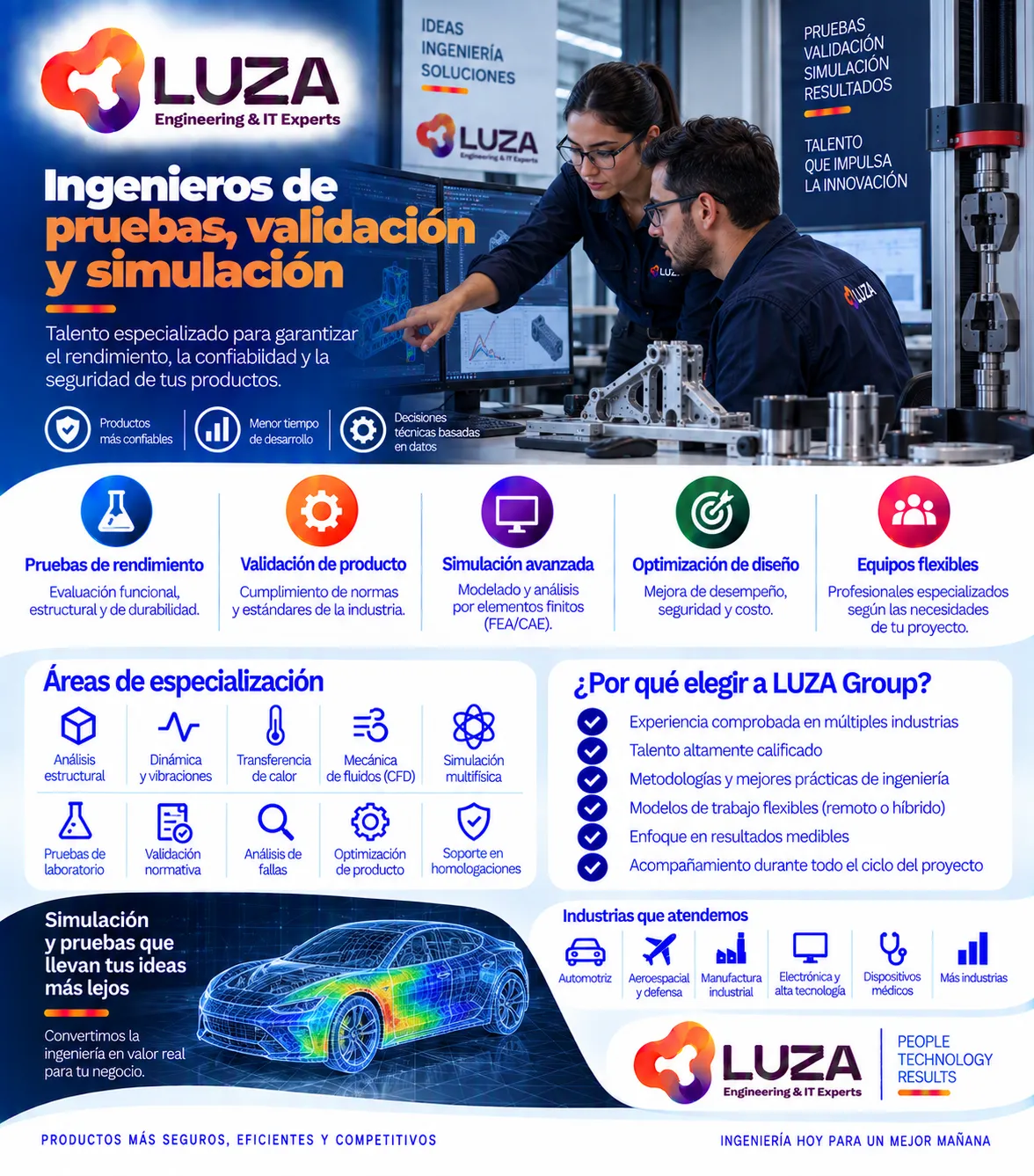 Ingenieros de pruebas, validación y simulación con LUZA Group