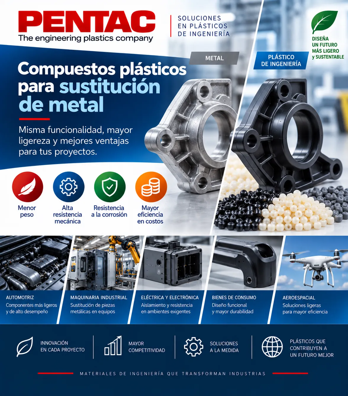 Compuestos plásticos para sustitución de metal