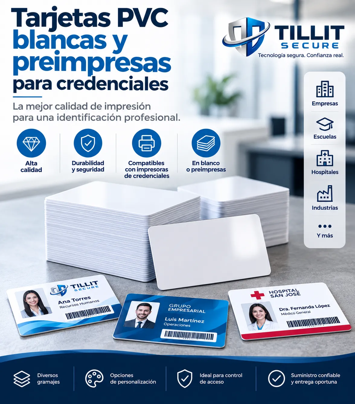 Tarjetas PVC blancas y preimpresas para credenciales