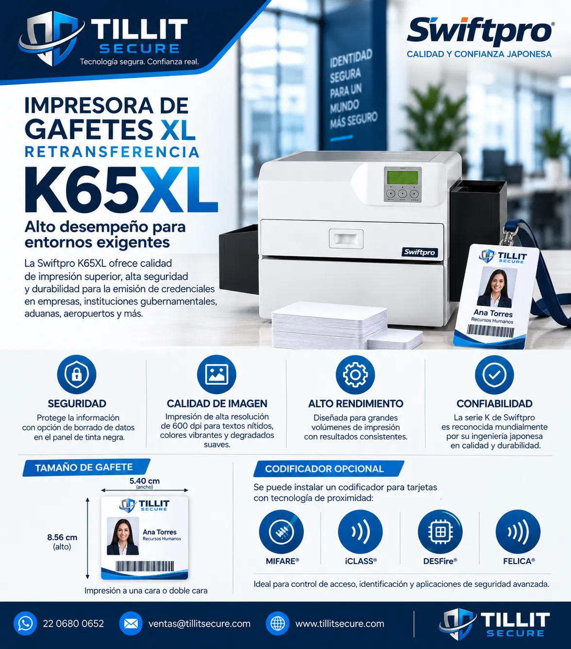 Impresora de gafetes XL Swiftpro K65XL