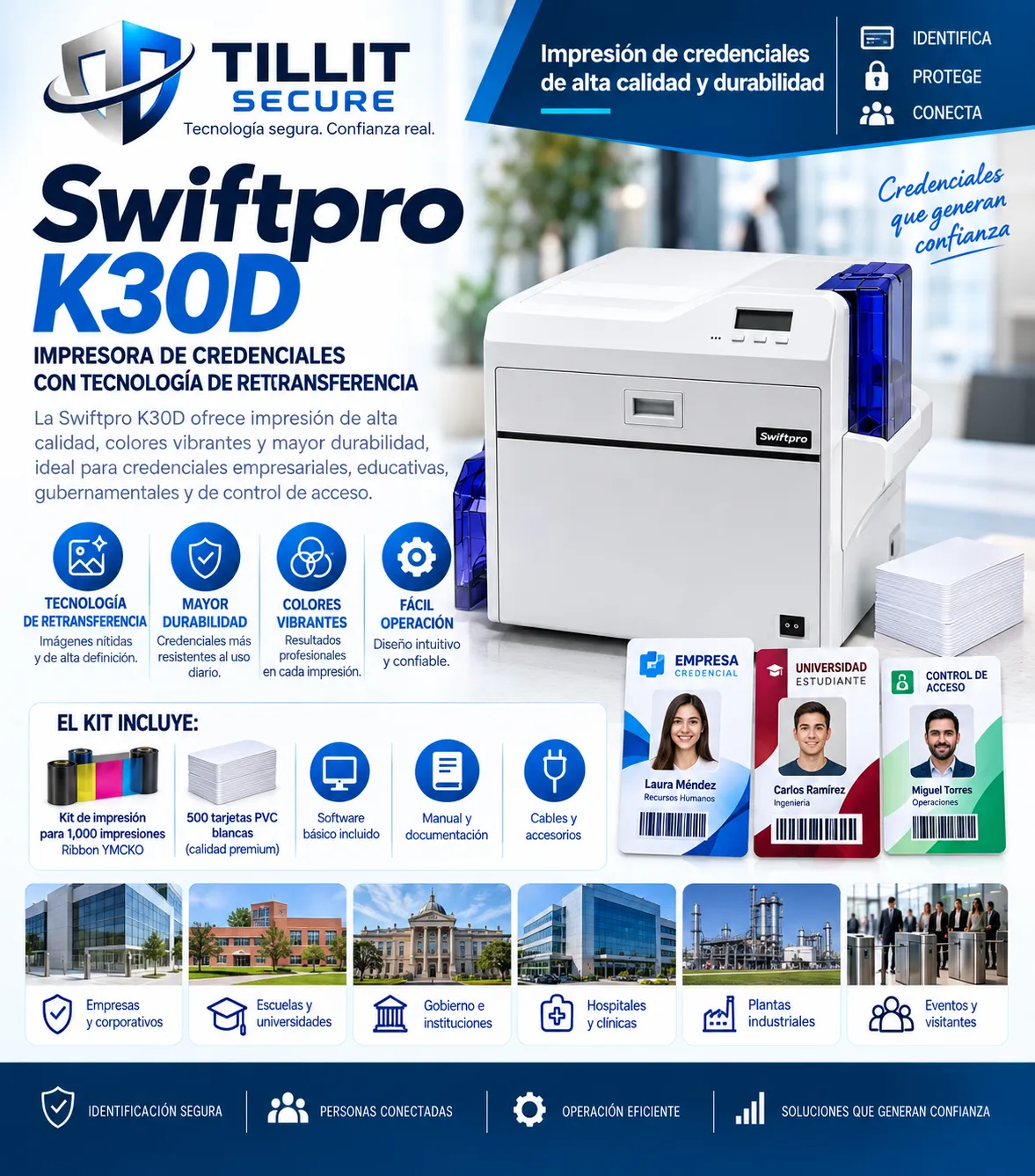 Impresora de credenciales Swiftpro K30D de retransferencia