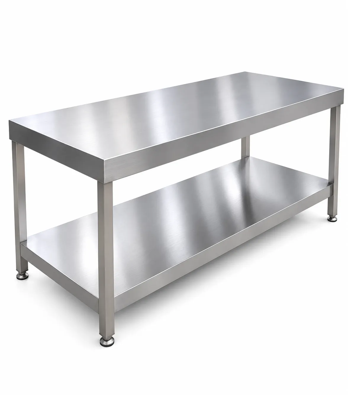 Mesa de acero inoxidable con superficie rígida y refuerzo inferior de MDF BOKRE